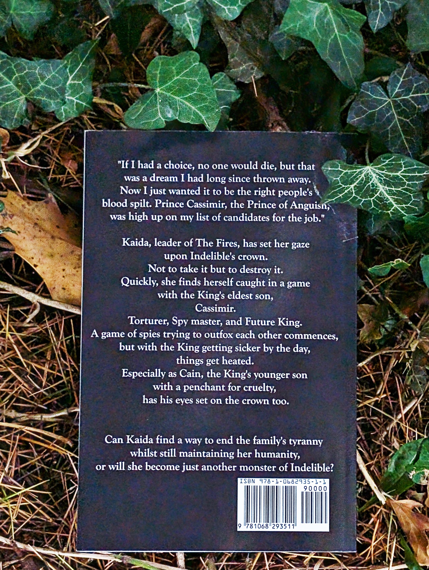 Book back cover with text on a natural background